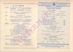 Eastern Steamship Lines, SS Acadia 1930s Menu