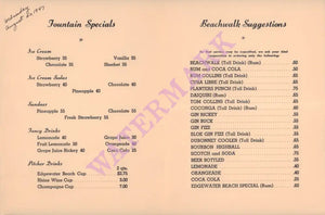 Edgewater Beach Resort, Chicago 1947 Menu
