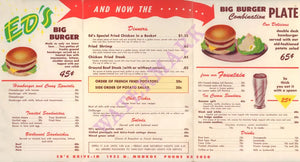 Ed's Drive-In, Spokane 1940s menu