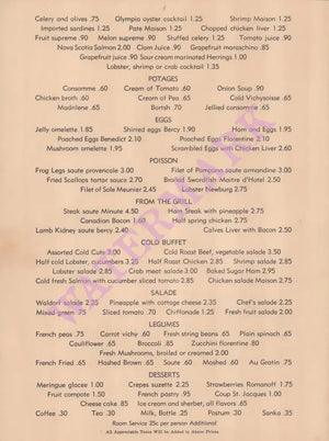 El Mirador, Palm Springs 1960s Menu