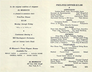 El Morocco Blue, New York 1961 | Vintage Menu Art - food menu