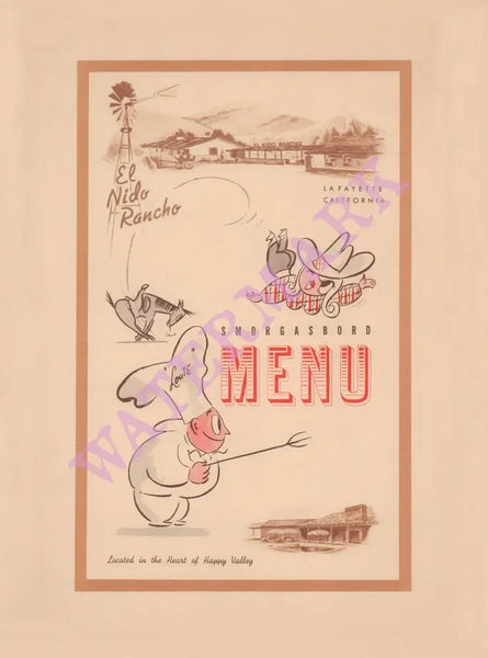 El Nido Ranch, Lafayette 1960s Menu Art