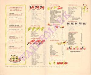 Eve Nightclub, London 1960s Menu