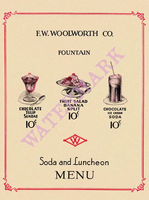 F. W. Woolworth, Sacramento 1930s Menu Art