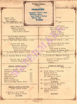 F. W. Woolworth, Sacramento 1930s Menu
