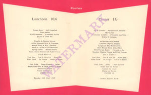 Fortes, London Airport 1960 Menu