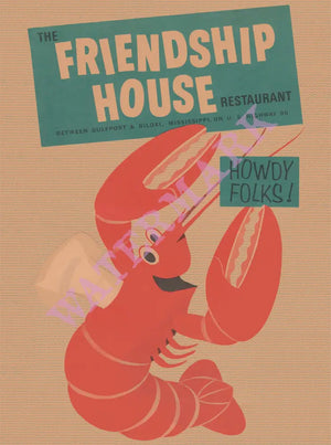 Friendship House, Biloxi 1960s Menu Design