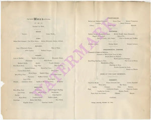Grand Pacific Hotel Chicago, 1884 Game Dinner Menu