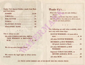 Granny Abbott & Fred Mosher Trader Vic's, Honolulu 1950s Drink menu
