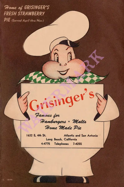 Grisinger's, Long Beach 1951 | Vintage Menu Art - cover