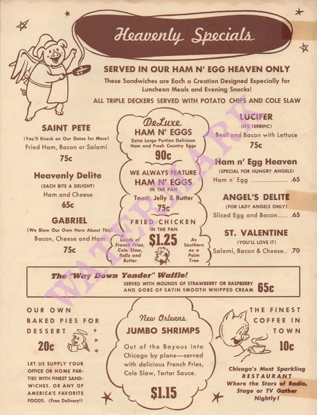 Ham n’ Egger Chicago 1950s Vintage Americana Menus