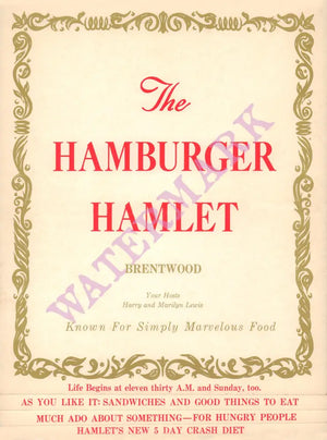 Hamburger Hamlet, Los Angeles 1960s Menu Art