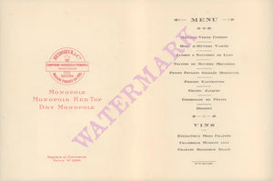 Heidsieck & Co, Reims, France 1930s Menu