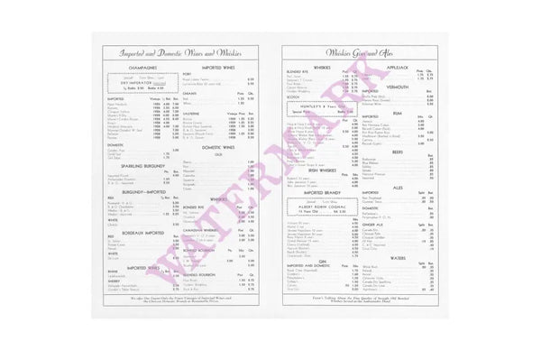 Hi Hat Cocktail Lounge, Ambassador Hotel, Washington D.C. 1930s Menu