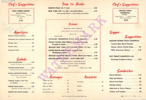 Hollywood Palladium, Los Angeles 1958 Menu