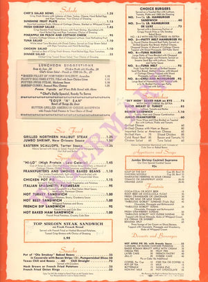 Hollywood Plaza Hotel, Hollywood 1961 Menu