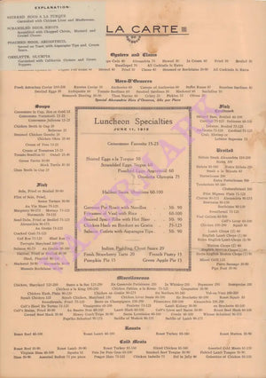 Hotel Alexandria, Los Angeles, 1915 Menu