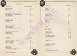 Hotel Grand Royal, Budapest drinks menu