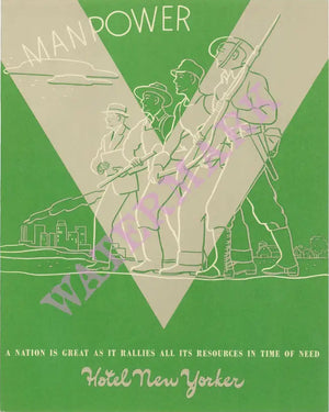 Hotel New Yorker Manpower 1942 Vintage Menu