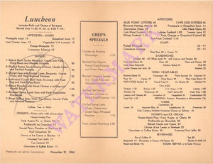 Hotel Onondaga, Syracuse 1946 Menu