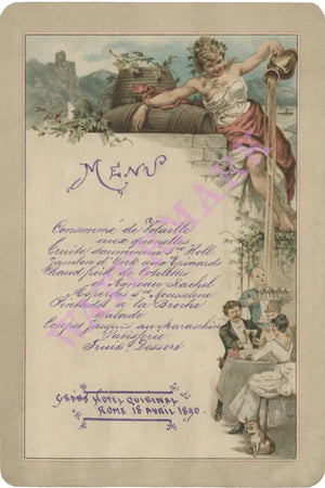 Hotel Quirinal, Rome 1890 Menu Art
