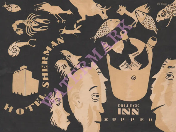 Hotel Sherman, College Inn, Chicago 1934 Menu Art