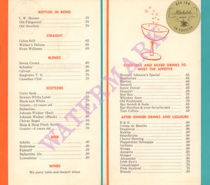 Howard Johnson's Liquors (Portrait) USA 1960s Liquors Menu