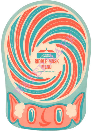 Howard Johnson's Riddle Mask Menu, 1960s