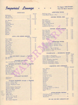 Imperial Grill & Cocktail Lounge, San Francisco 1940s wine list