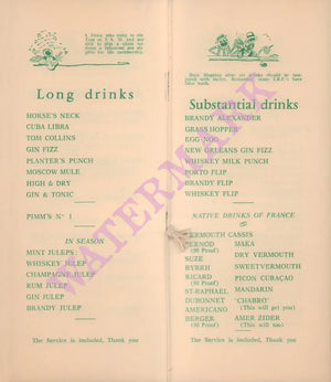International Bar Fly Playboy Club Thatched Barn Elstree England 1960s Vintage Americana Menus