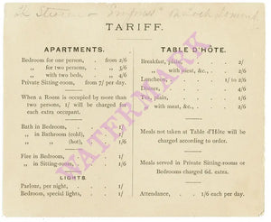 Inversnaid Hotel, Loch Lomond Scotland 1880s Menu