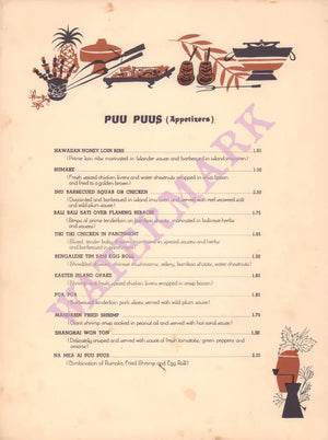 Islander, Los Angeles 1960s Tiki Menu