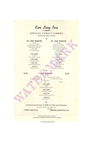 Kim Ling Inn Los Angeles 1940s Interior Menu 
Harley Spiller Collection Cool Culinaria