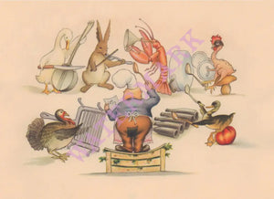 Kitchen Orchestra, Italy 1955 Menu Art
