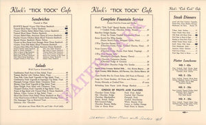 Klock's Tick Tock Diner, St Cloud MI, 1931 Menu