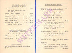Koala Blue, Los Angeles 1983 Menu