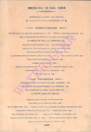 Lasserre, Paris 1954 | Vintage Menu Art - food menu