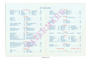 Le Caprice, London, 1973 Menu