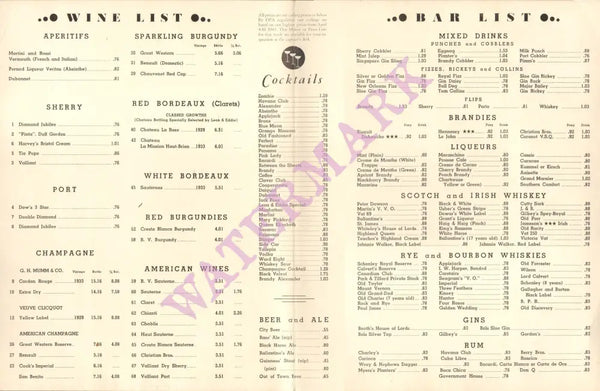 Leon and Eddie's, New York 1944 Wine List