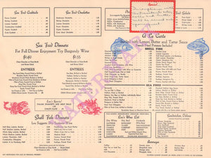 Lou's Fish Grotto, Monterey 1940s Menu