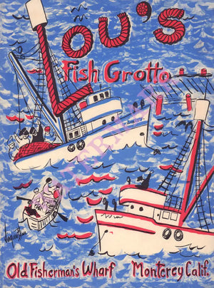 Lou's Fish Grotto, Monterey 1940s Menu Art