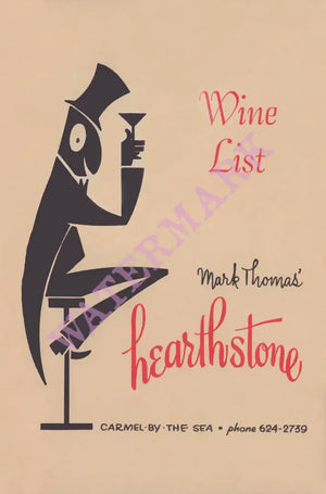 Mark Thomas' Hearthstone, Carmel-by-the Sea, 1960s Menu Art