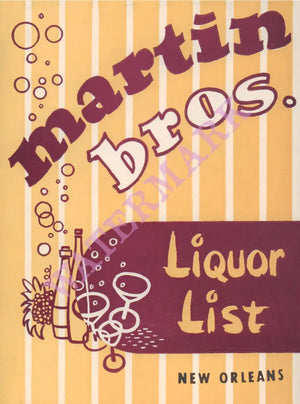 Martin Bros. Liquors New Orleans 1940s Vintage Americana Menus