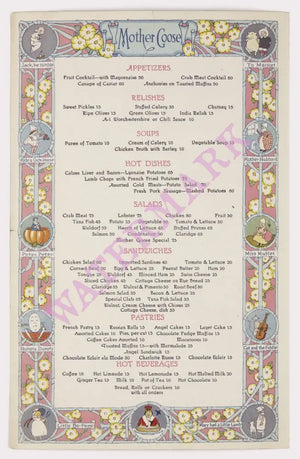 Mother Goose Tea Room, St Louis 1930s Menu