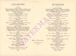 MN Oceania, 1934 | Vintage Menu Art - food menu