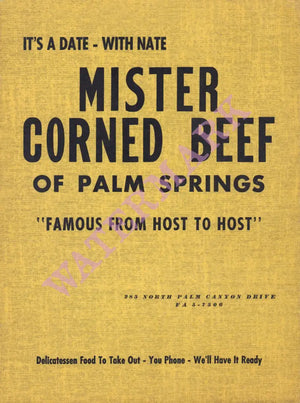 Nate's Deli, "Mr Corned Beef of Palm Springs" 1950s Menu