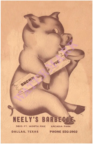 Neely's Barbecue, Dallas 1954 Menu Art