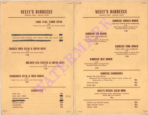 Neely's Barbecue, Dallas 1954 Menu