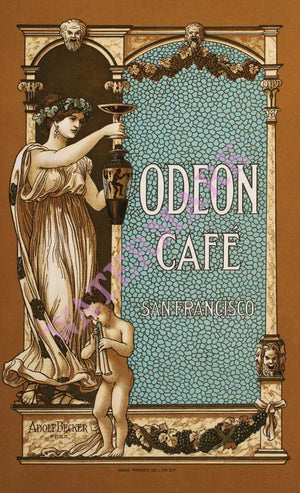 Odeon Café, San Francisco 1908 Menu Art