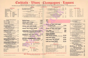 Otto Nasser's Pink Pig, Van Nuys 1960s Menu